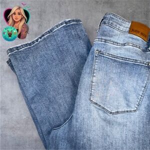 Judy Blue Wide Leg Cropped Jeans Women's 24W Light Wash Braided Detail High Rise